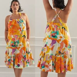 Daily Practice 100% Cotton Frida Cross-Back Multicolor Summer Midi Dress Pockets